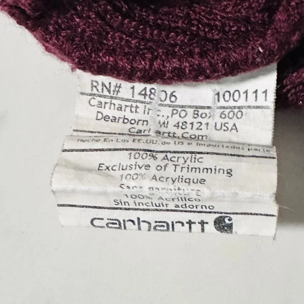 Carhartt Knit Beanie Maroon Burgundy Winter Skullcap Adult One Size Made In USA - Picture 4 of 4